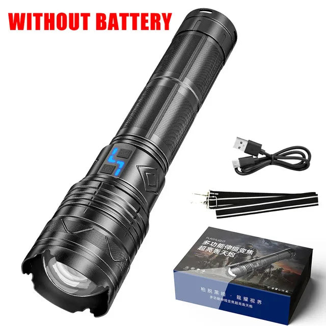 Powerful LED Flashlight GT60 High Power Tactical Zoomable Torch USB Rechargeable Outdoor Camping Lantern with Power Display