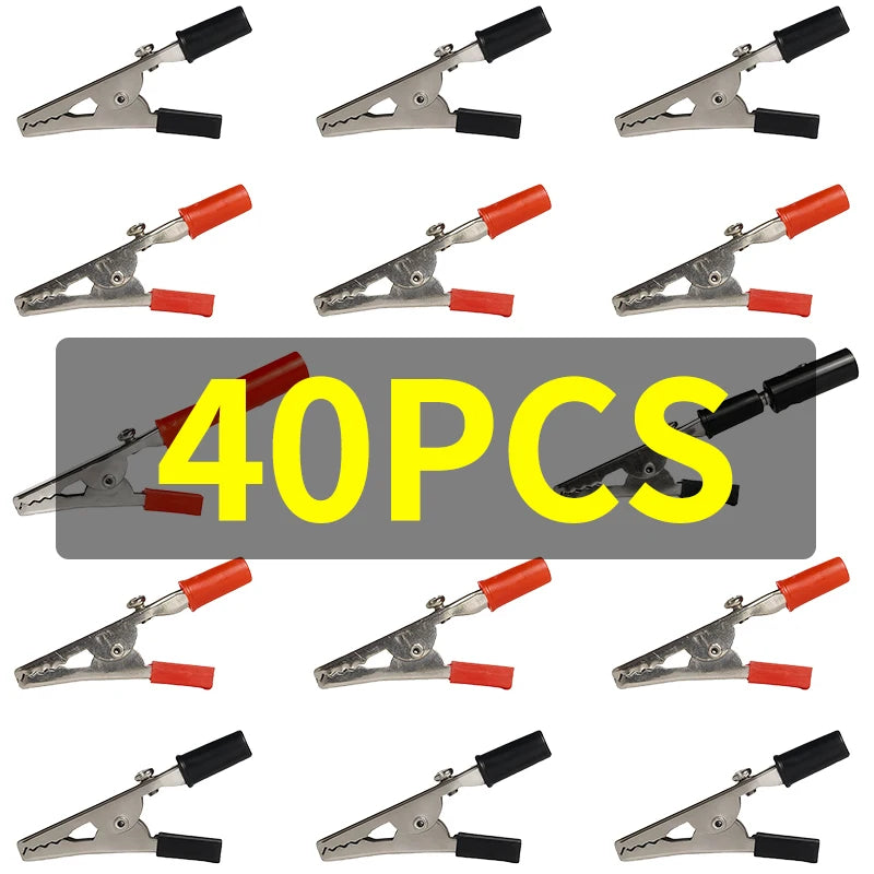 Large 55mm Solderless Alligator Clips with Screw Terminals Binding Posts Red Black Test Clips for Power Electronics