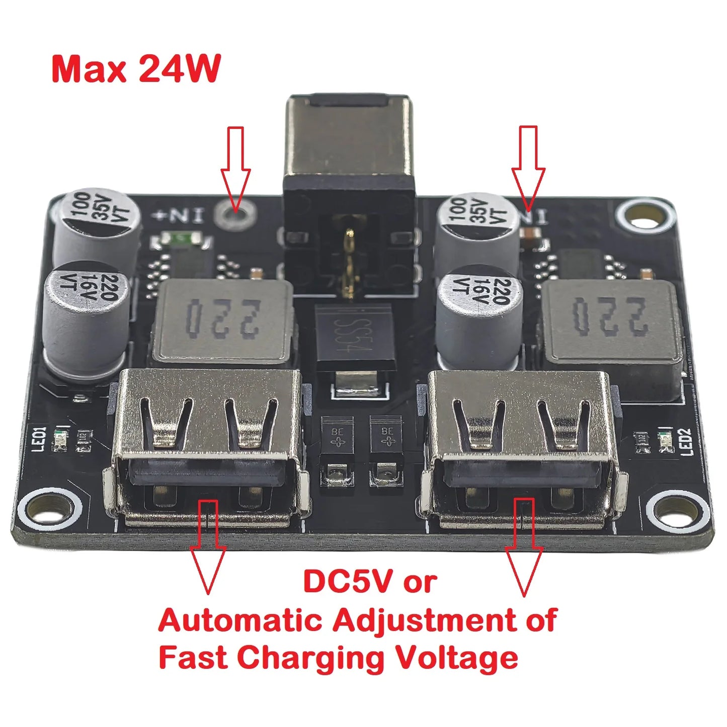 USB QC2.0/QC3.0 2-Channel DC-DC Buck Converter Module Fast Charging 6-32V to 5V/9V/12V/24V