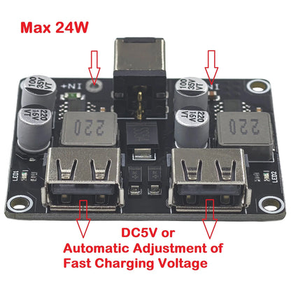 USB QC2.0/QC3.0 2-Channel DC-DC Buck Converter Module Fast Charging 6-32V to 5V/9V/12V/24V