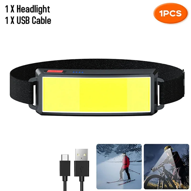 COB LED Rechargeable Headlamp with Built-in Battery Waterproof Head Torch