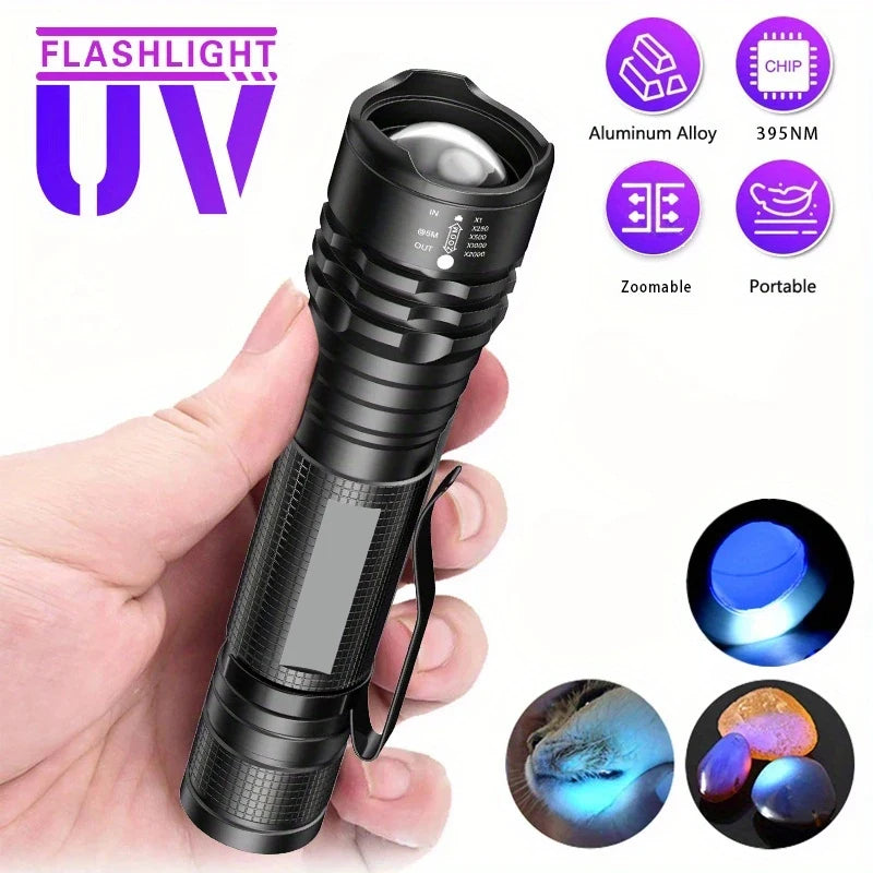 395NM Mini UV LED Flashlight Rechargeable Blacklight Lamp