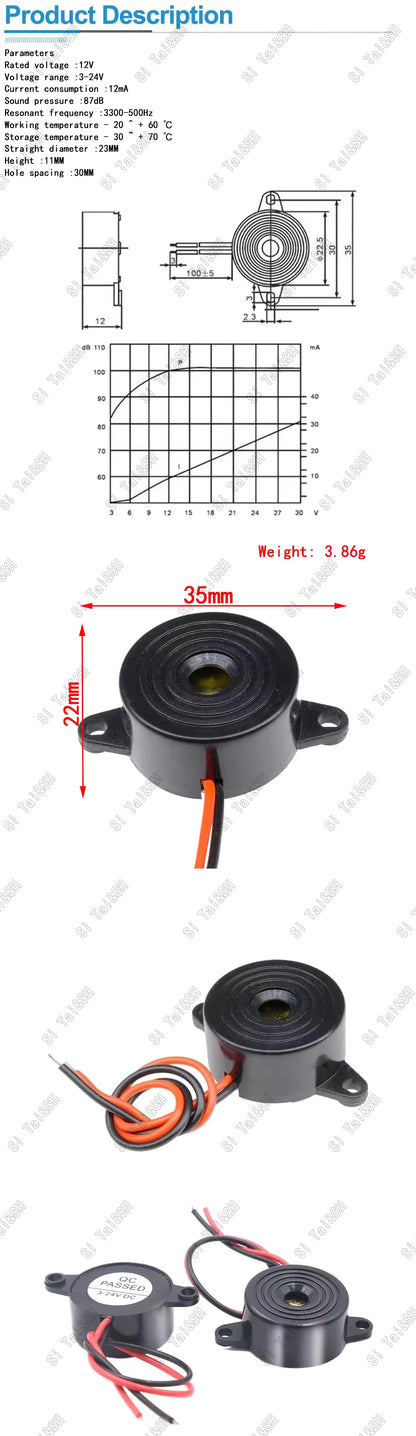 SFM-20B 85dB High Decibel Active Buzzer Alarm Speaker DC3-24V Continuous Sound