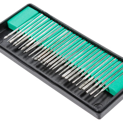 30pcs Diamond Burr Bits Set 1/8" Shank for Rotary Tools Carving Sanding