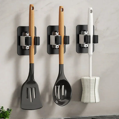 Wall Mounted Mop Holder Multi-Purpose Hook Rack Organizer
