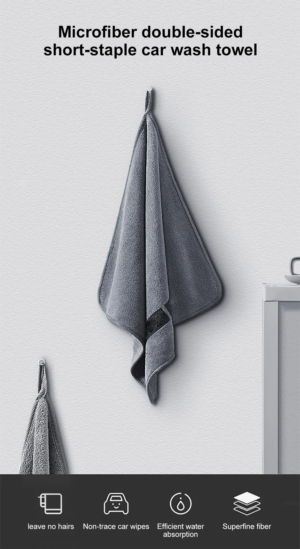 1/2PCS High-end Microfiber Car Wash Towel Soft Drying Cloth Car Body Towels Double Layer Plush Thicken Water Absorption Car Rag