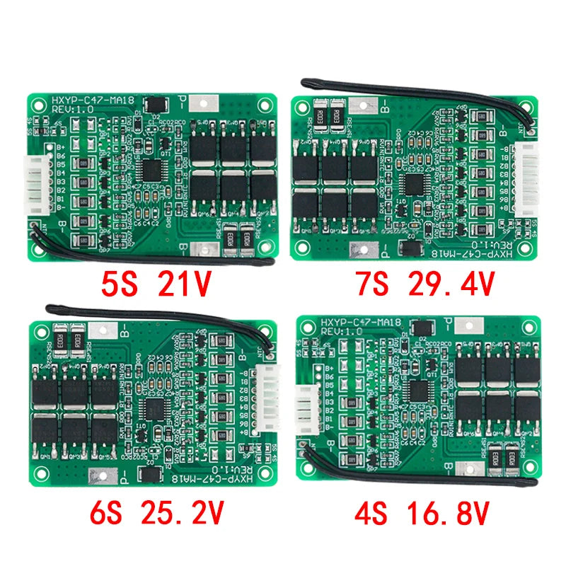 4S-7S 18650 Li-ion Lithium Battery BMS Protection Board with Balance 16.8V-21V 20A