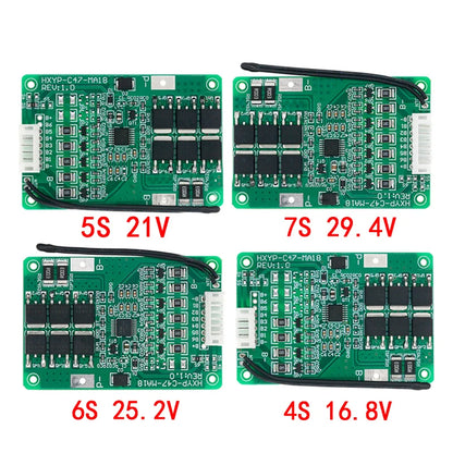 4S-7S 18650 Li-ion Lithium Battery BMS Protection Board with Balance 16.8V-21V 20A