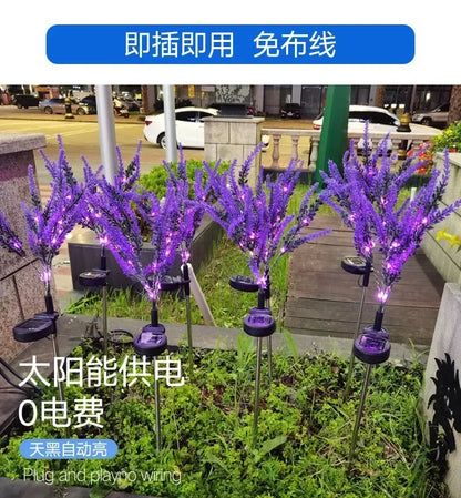 Purple Lavender Flower Solar Garden Lights Outdoor Decorative Lawn Lamp for Patio Yard Decor