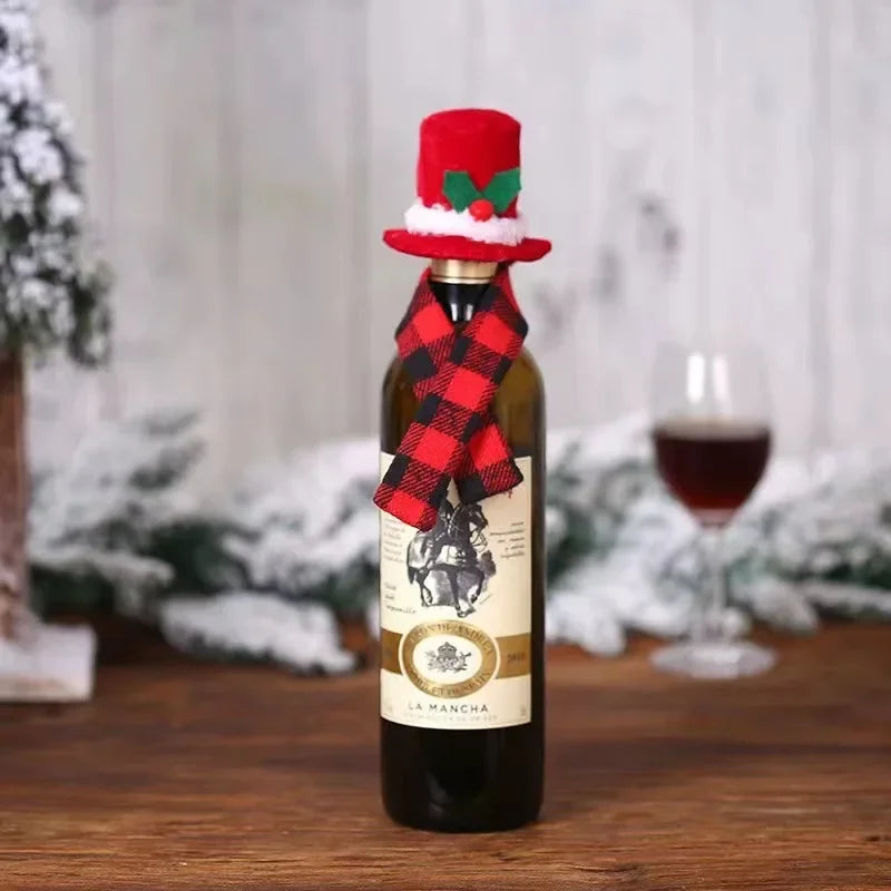 Creative Christmas Wine Bottle Cover Set Velvet Santa & Snowman Decor