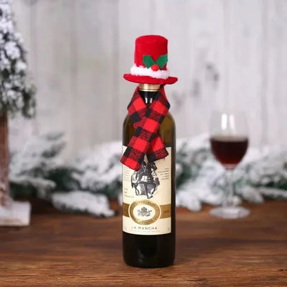 Creative Christmas Wine Bottle Cover Set Velvet Santa & Snowman Decor