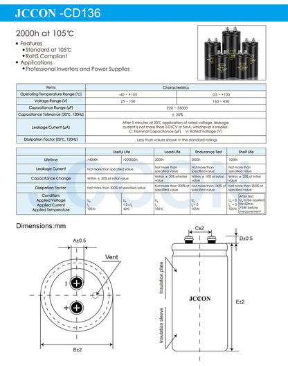 400V 4700µF CD136 Bolt Electrolytic Capacitor 76x105mm CE 105℃ With Bracket 2000H
