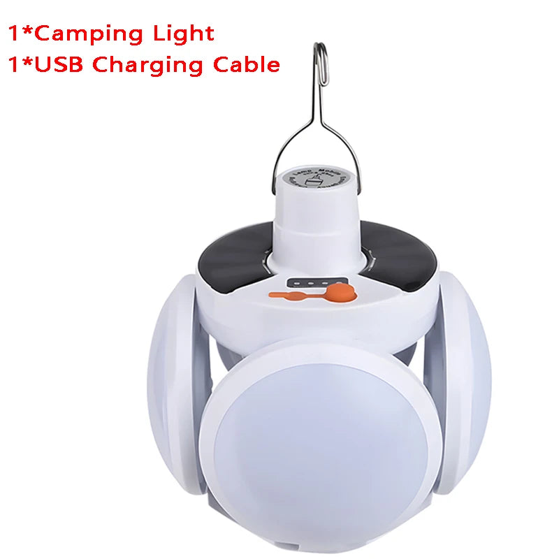 Portable LED Solar Camping Light Bulb Rechargeable Flashlight Waterproof Night Lamp Camping Supplies 5 Mode Adjustable with Hook