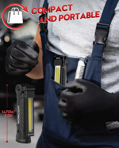 USB Rechargeable Portable COB LED Flashlight Work Light Magnetic Lanterna Hanging Lamp with Built-in Battery Camping Torch