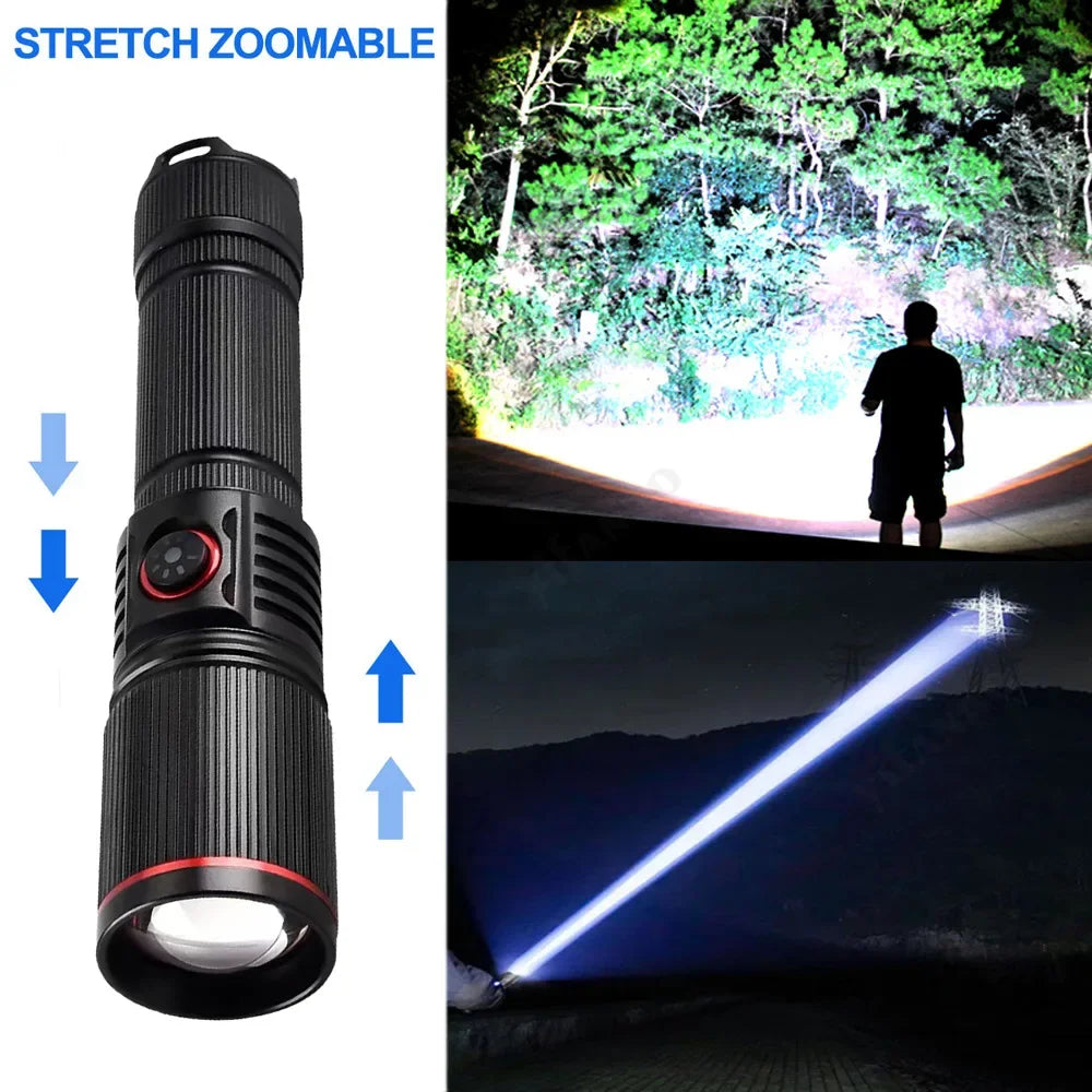 LED High Power Strong Light Long-range Tactical Flashlight Type-C Charging Waterproof Outdoor Emergency Lighting Spotlight