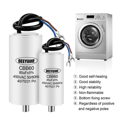 CBB60 Motor Run Capacitor 450V 4µF–100µF for Water Pumps and Air Pumps