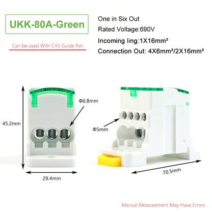 UKK80A Single-Pole Splitter Box Large Current One Into Multiple Branch Line Terminal Rail Splitter 125A 160A 250A
