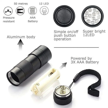 9-128 LED Ultraviolet Blacklight UV Light Lamp Detector for Dog Urine Stains Outdoor Waterproof 9-100 LED UV Flashlight Camping