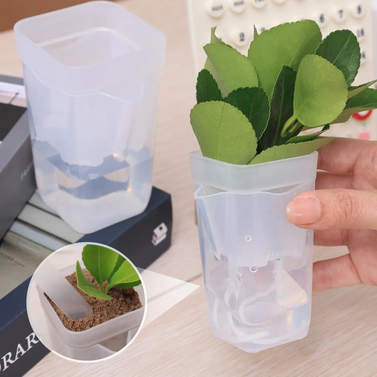 5./1PCS Self Watering Flower Pots Plastic Plant Pot with Drainage Holes Transparent Planting Flower Pot Home Garden Accessories