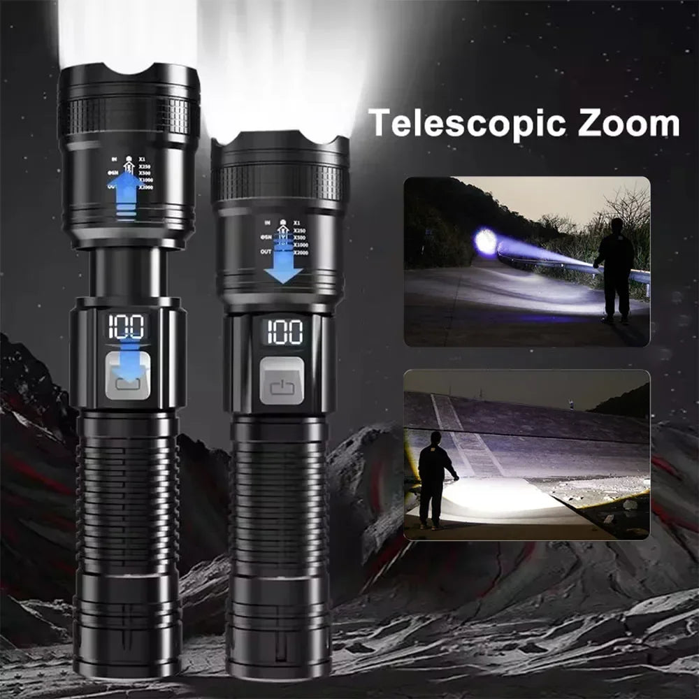 Super Bright LED Flashlight Battery Display Zoom Torch