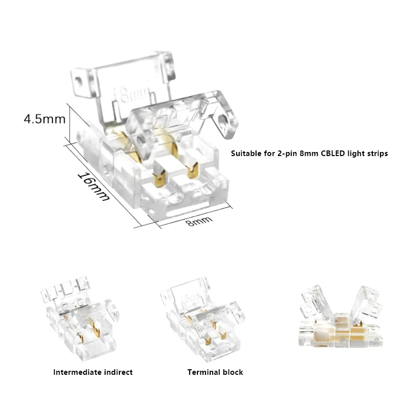 10pcs 2pin 8mm COB LED Strip To Strip LED Connectors Strip To Wire Connection Solderless Extension For 8mm COB LED Strip Lights