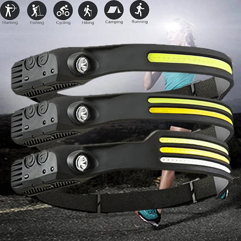 COB LED Headlamp USB Rechargeable Head Torch 5 Modes Built-in Battery