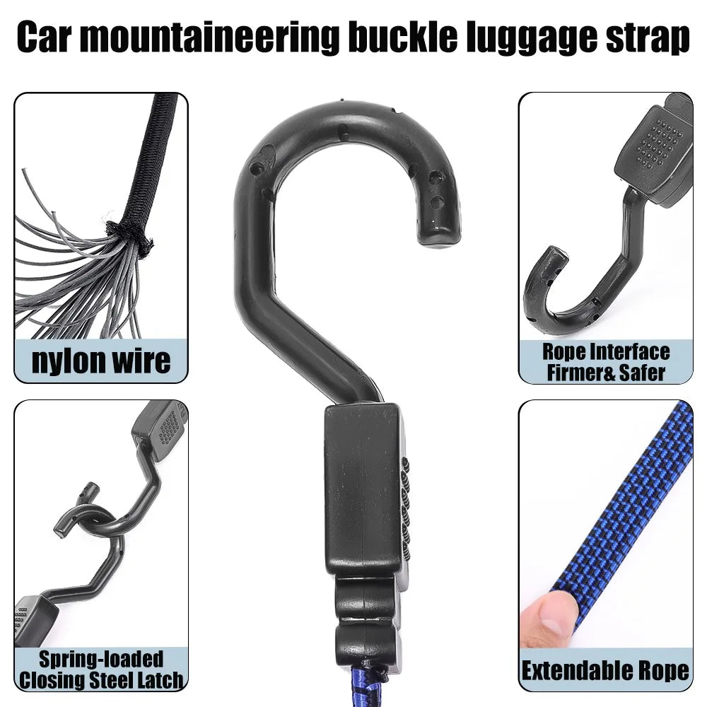 Motorcycle Bungee Cord Luggage Strap with Steel Hooks Cargo Tie Down