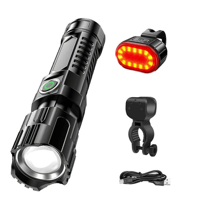 Rechargeable LED Flashlight Super Bright Tactical Zoom Light 3 Lighting Modes Spotlight Outdoor Camping Cycling Fishing Torch