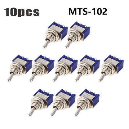 10pcs Miniature MTS-102 SPDT ON-ON For Toggle Switches 3-Pin Electrical Components for Use in 6A 125VAC Circuits