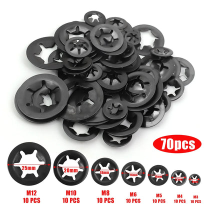 Internal Tooth Star Lock Washers Assortment Kit — Push-On Locking Washers Quick Speed Star Nut Locking Clips Fastener