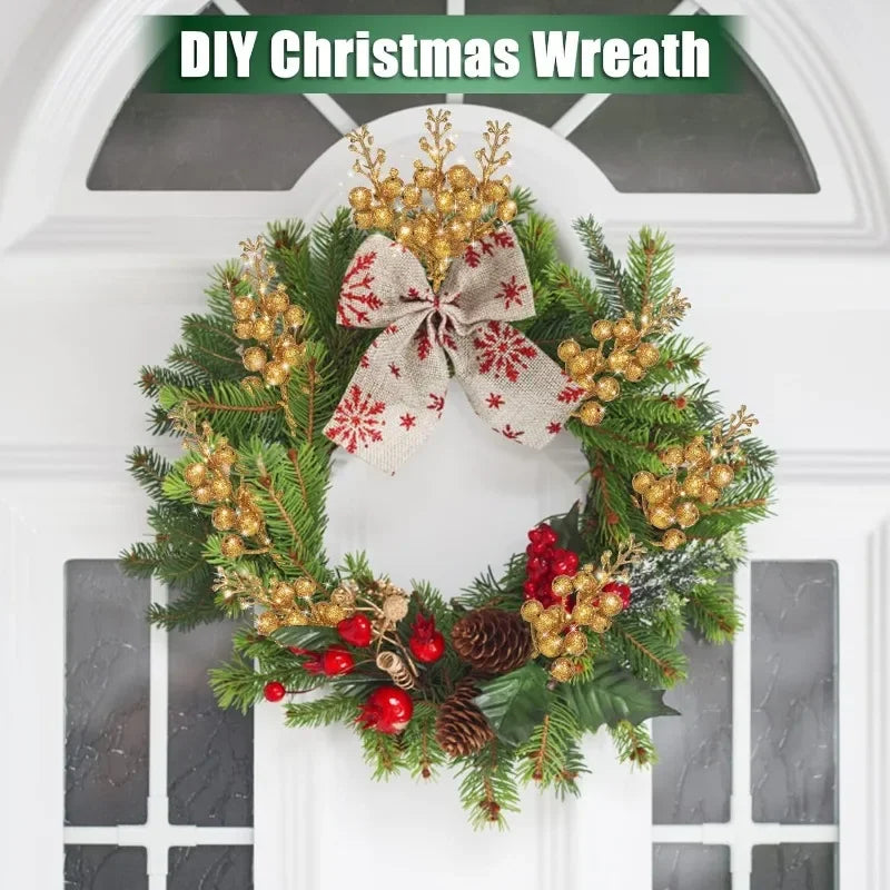 Christmas Artificial Berries Branch Glitter Red Holly Berry Flowers Bouquet Fake Plants New Year Party Festival Home Decoration