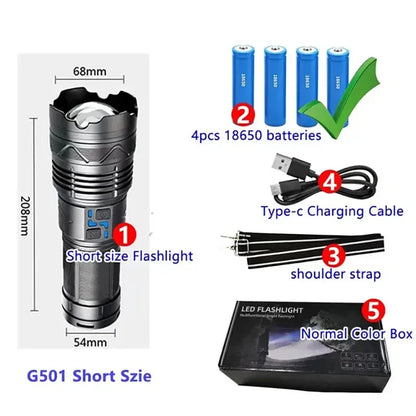 Ultra Bright 1000000LM Tactical Zoom Flashlight Rechargeable Torch