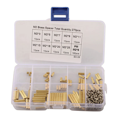 M2 Spacer Assortment Screw &amp; Nut Set 270pcs — Clear Storage Box for Electronics Assembly