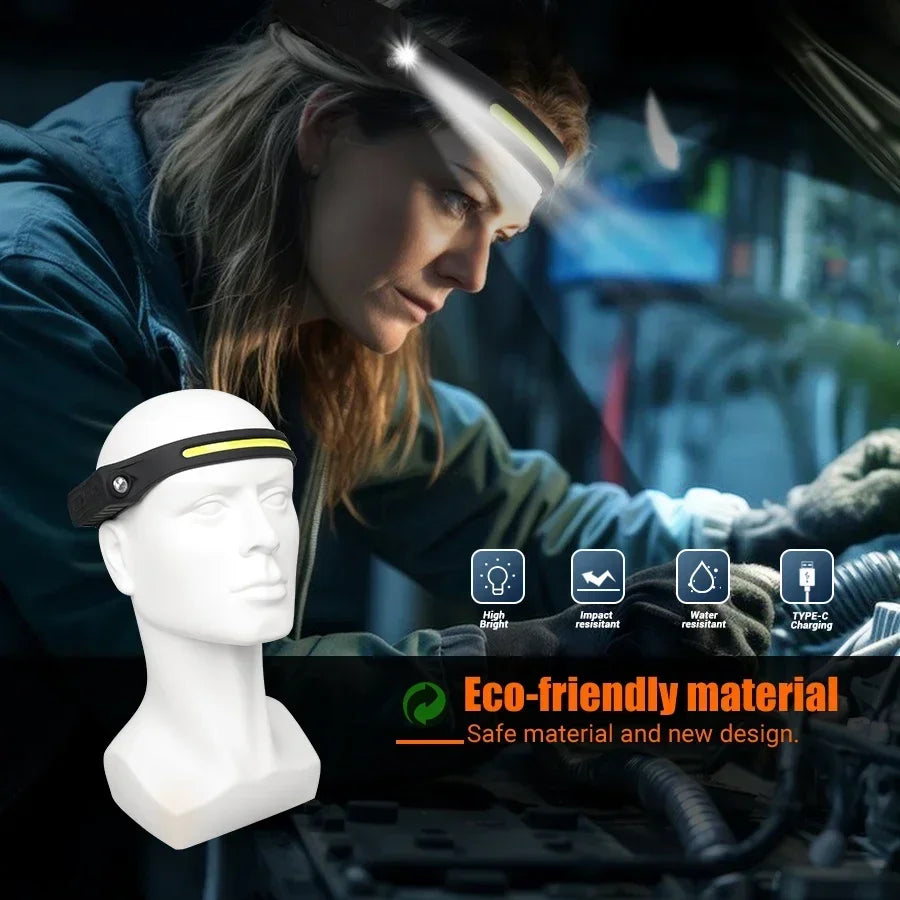 LED Sensor Headlamp Rechargeable Head Torch 5 Mode for Outdoor