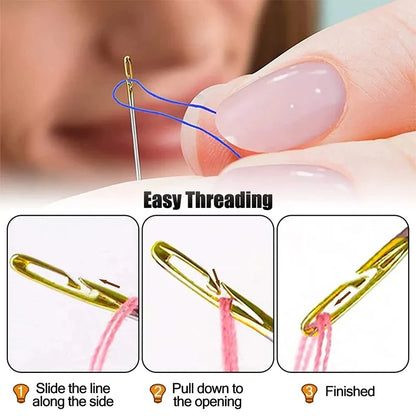 12PCS Side Holes Blind Needles Sewing Stainless Steel Elderly Needle for Sewing Household DIY Jewerly Beading Threading Needles