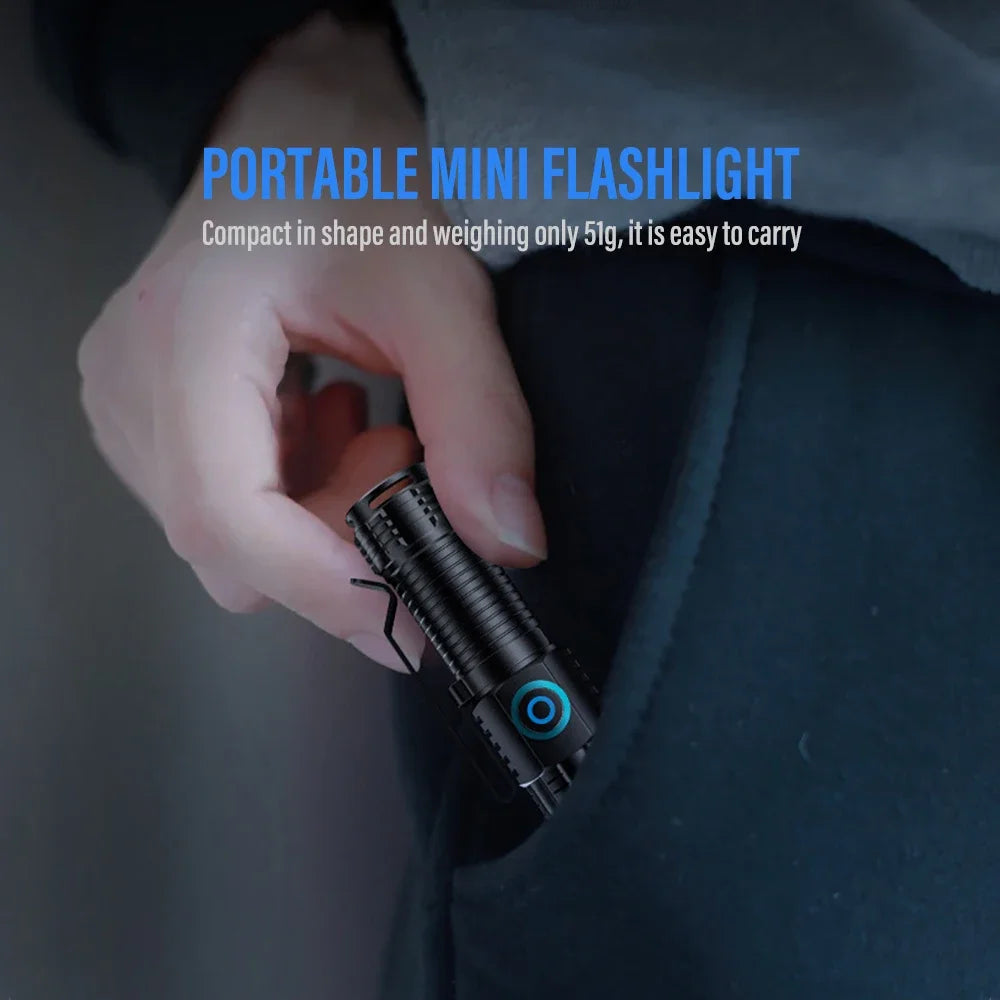 Ultra Bright Mini P50 LED Flashlight USB C Rechargeable Hat Clip Torch