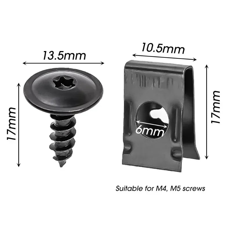 Auto Metal U-Shaped Spacers &amp; Self-Tapping Screws Kit — Car &amp; Motorcycle Body Panel Modification Accessories