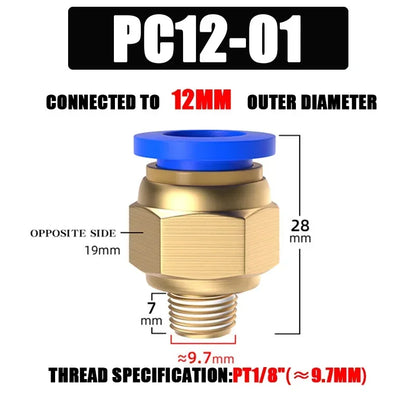 Pneumatic Fitting Air Connector PC 4mm 6mm 8mm 10mm 12mm Thread 1/8" 1/4" 3/8" 1/2" Hose Fittings Pipe Quick Connectors