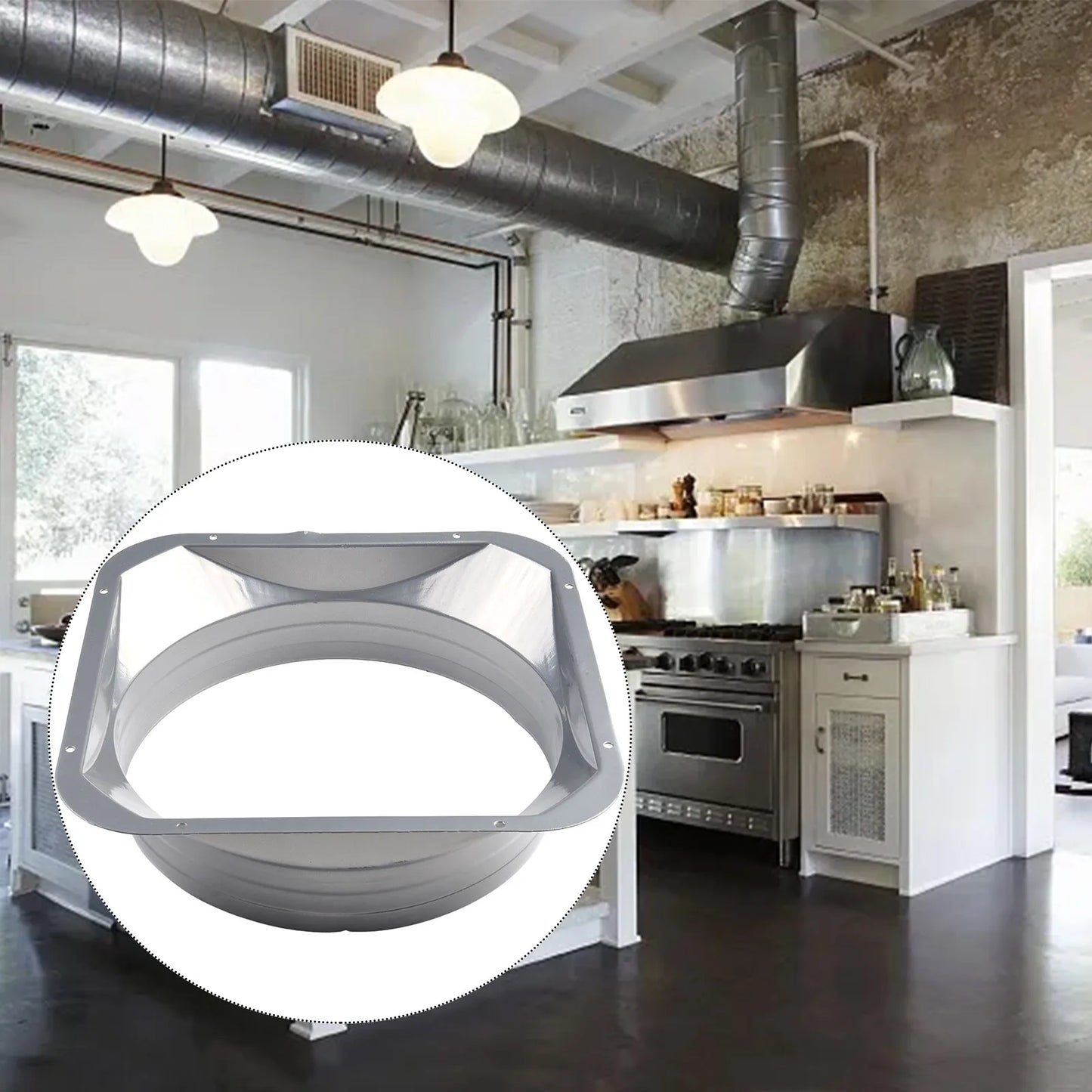 For Kitchen Hood Ventilator Pipe Connecting Vent Flange Exhaust Duct 4-10inch Electrostatic Spray Metal Silver-gray