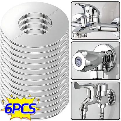 6/1PCS Self-Adhesive Stainless Steel Faucet Decorative Cover Shower Chrome Finish Water Pipe Wall Covers Bathroom Accessories