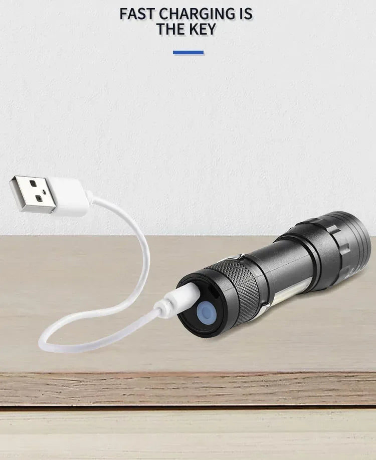 USB Rechargeable Mini Flashlight COB XPE Zoom Torch 3 Mode