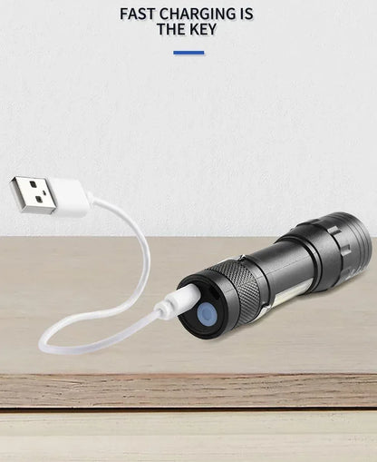 USB Rechargeable Mini Flashlight COB XPE Zoom Torch 3 Mode
