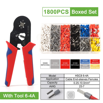 Crimping Sleeve Terminal Wire Connector Electrical Kit with Mini Crimping Plier Boxed VE Insulated Terminals