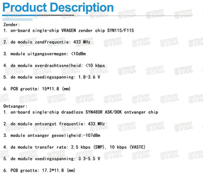 433MHz ASK/OOK Wireless Transmitter & Receiver Module SYN115 SYN480R PCB for Arduino