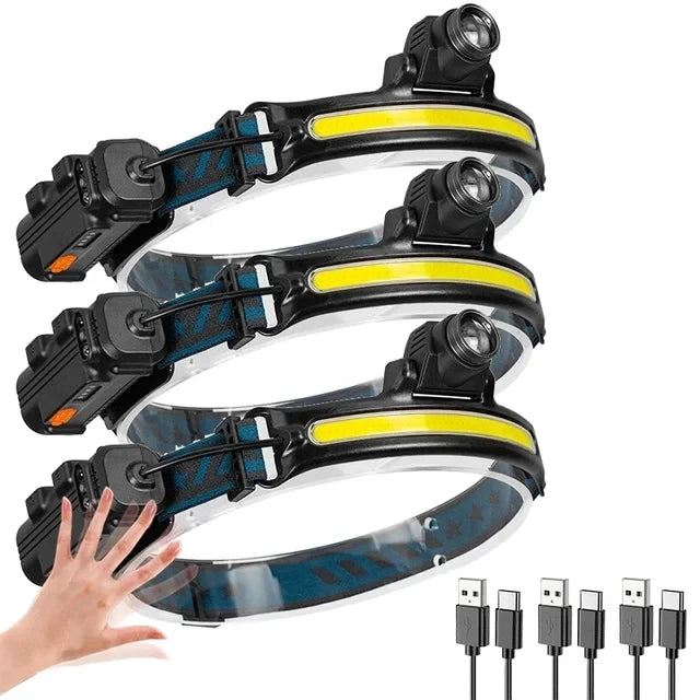 XPG+COB Zoom Induction Headlamp USB Rechargeable with 18650 Built-in Battery LED Head Torch Outdoor Camping Fishing Headlight