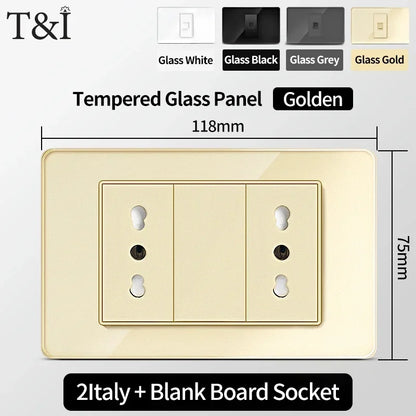 118-Style EU/CL Dual Socket with USB-C PD 20W Tempered Glass Italy & Chile Outlet for Home Office