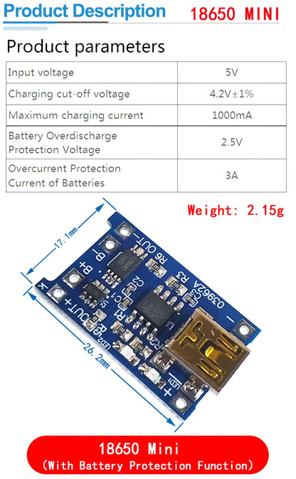 type-c/Micro USB 5V 1A 18650 TP4056 Lithium Battery Charger Module Charging Board With Protection Dual Functions 1A Li-ion