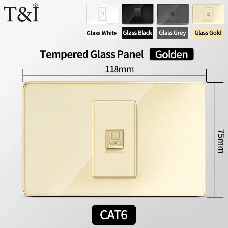 118-Style EU/CL Dual Socket with USB-C PD 20W Tempered Glass Italy & Chile Outlet for Home Office