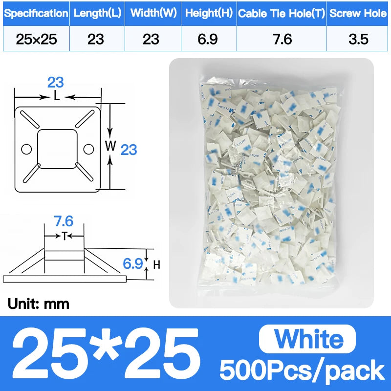 Self-Adhesive Cable Tie Mounts Strong Sticky Base Wire Holder Clips for Wall Fixing Cable Routing Management
