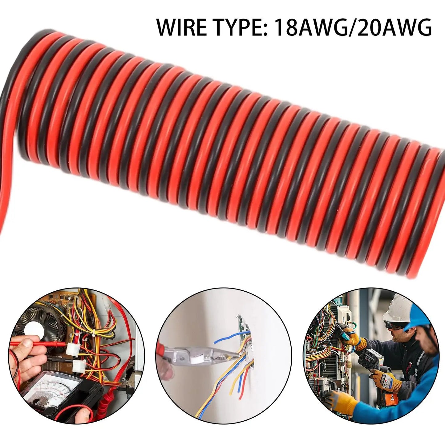 10M 2 Pin Extension Cable 18AWG Tinned Copper Wire for LED Strip & Car Audio